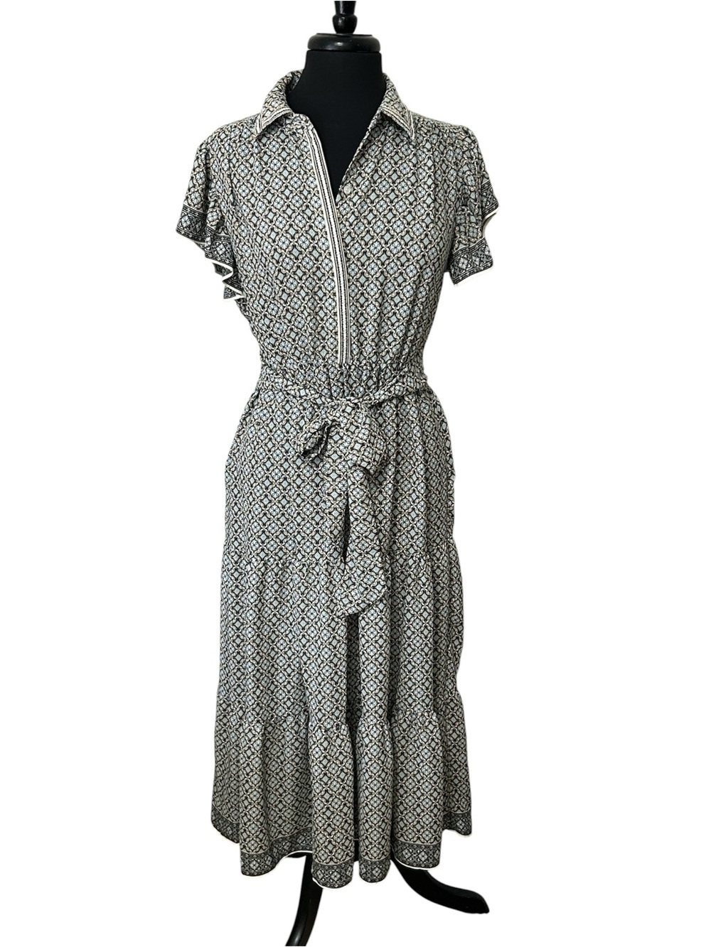 Max Studio London Blue/White/Yellow geometric print Midi Dress.‎ Size Medium